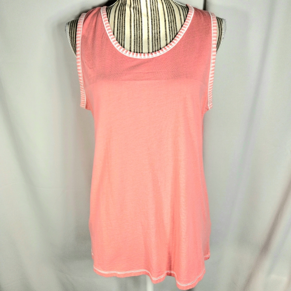 Carole Hochman Pink w/Pink & White Striped Edges Sleeveless Top Size Large